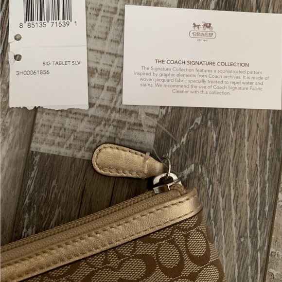 Coach Signature Tablet Sleeve Khaki/Metallic NEW - Picture 4 of 6